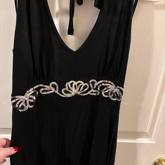 Venus Women's Black Halter-Neck Dress with Silver Sequin Embellishment Waist ~ M - Picture 2 of 5
